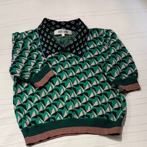 Diane Von Furstenberg Green and Black Patterned Sweater